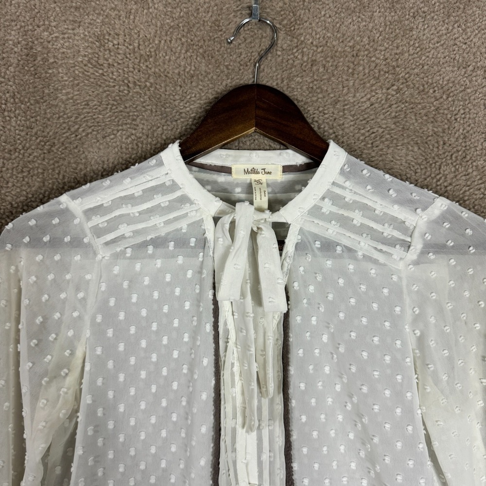 Matilda Jane Renae Top Womens XS‎ White Long Sleeve Swiss Dot Semi Sheer Blouse - Picture 3 of 11